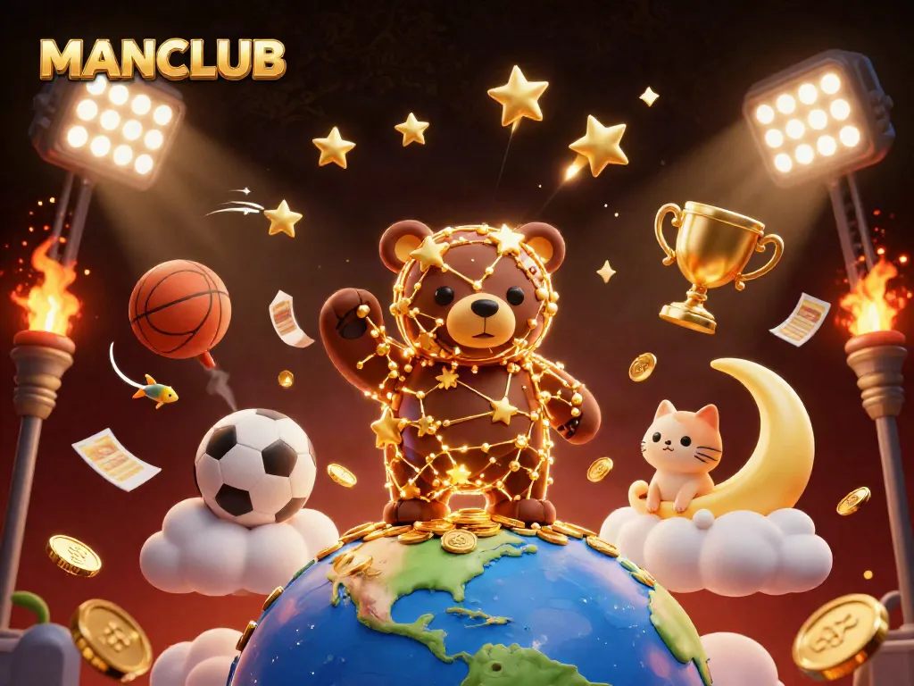 Engaging scene depicting MANCLUB with a constellation bear and sports elements, showcasing dynamic gambling action.