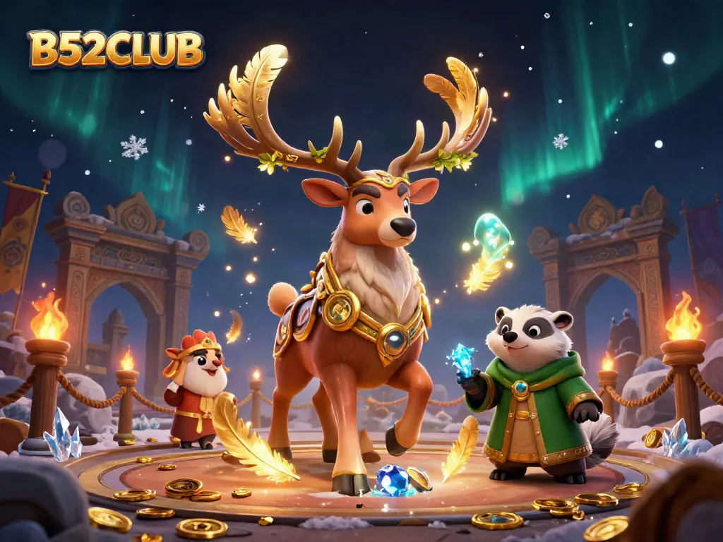 Experience thrilling games at B52CLUB with animated characters set in a mystical casino.