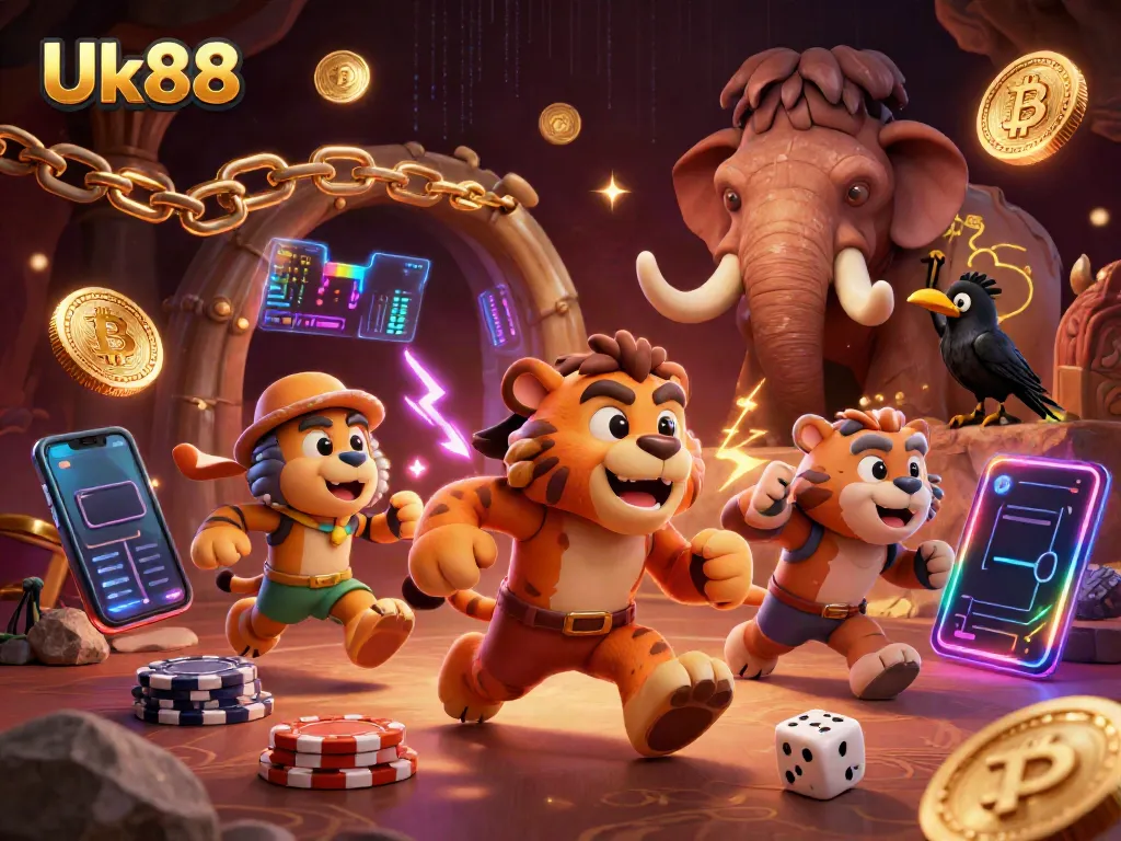 Engage with Uk88's vibrant casino experience featuring a 3D cartoon scene.